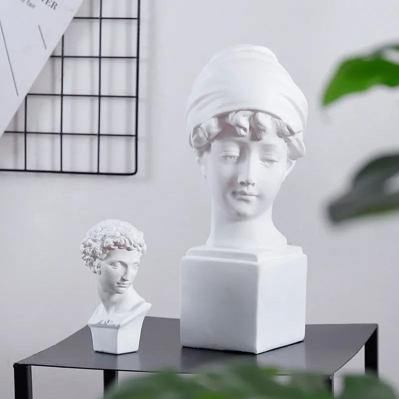 Preise Harz Figur Statue Gips Figur Dekoration Große Kunst Requisiten Porträt Skulptur Modell Menschlichen Kopf Ornament Geschenk Hause Dekoration