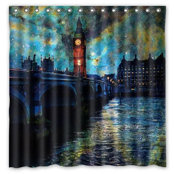 

Eco-friendly Polyester Fabric 180*180cm Modern Design Big Ben Print Waterproof Bathroom Shower Curtain