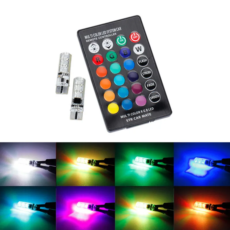 

1Set RGB T10 W5W Led Car Clearance Lights SMD RGB T10 LED 194 168 Bulb Remote Width Interior Lighting Source Car Styling
