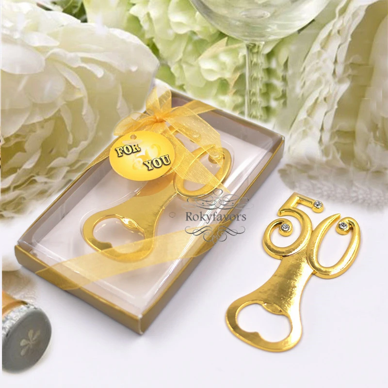 pix Cheap 50Th Anniversary Party Favors 50pcs 50th golden bottle opener wedding favors 50th anniversary party favors birthday gifts supplies event keepsakes