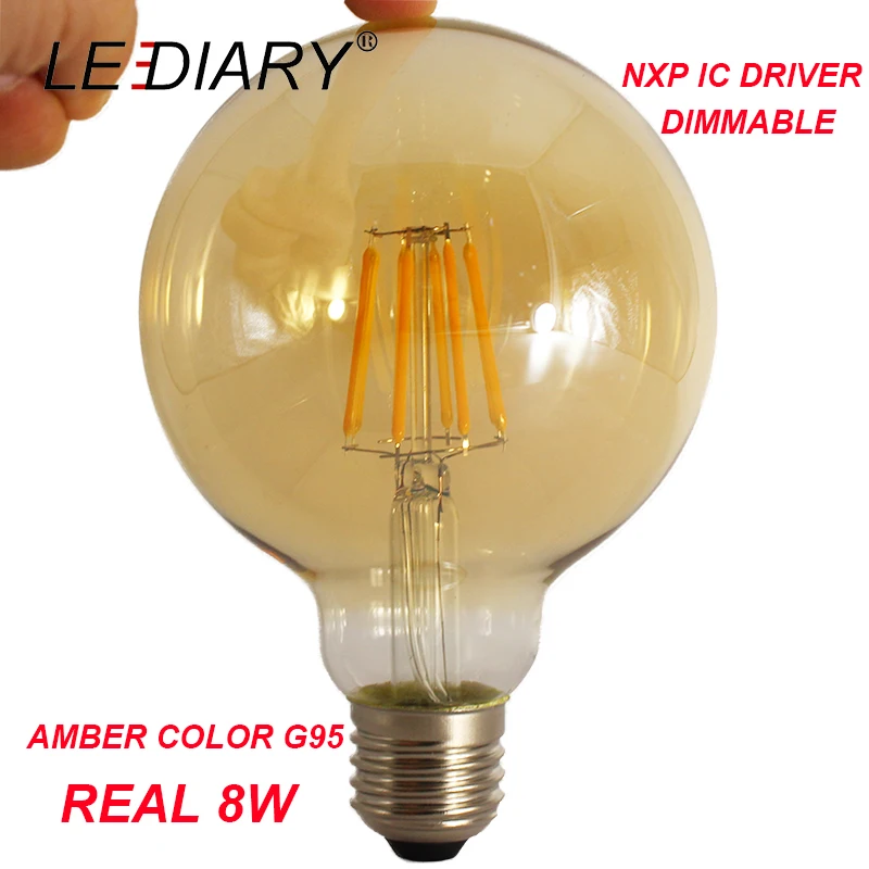 LEDIARY Dimmable LED G95 E27 Filament Bulb Amber Retro Vintage Lamp G95 ...