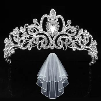 

6 Designs Crystal Bridal Tiara Crown and Veil with Comb Women Prom Hair Ornaments Wedding Head Jewelry Accessories