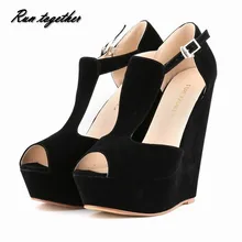 Spring summer new fashion sexy women pumps peep toe wedges platforms high heels sandals shoes woman buckle 35-42 loslandifen
