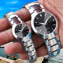 Модные Для мужчин часы Повседневное Для женщин часы ремешок Нержавеющая сталь любителей пара мужской женский наручные часы серебряный браслет кварцевые часы