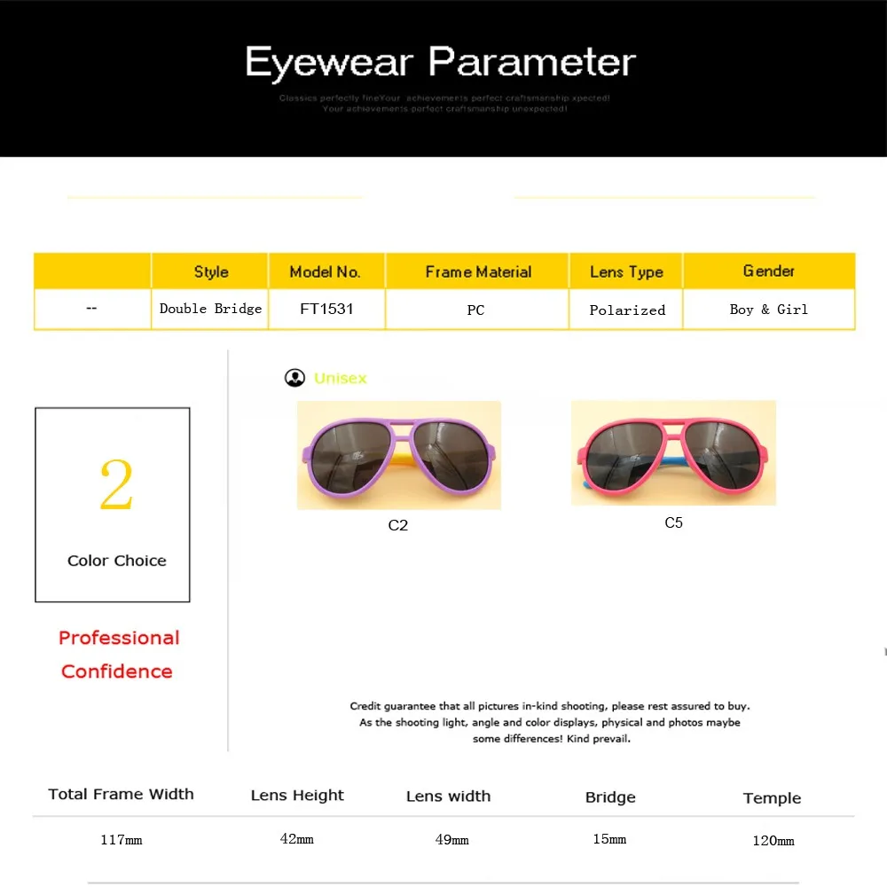 Детские солнцезащитные очки Поляризационные детские солнцезащитные очки с двойным мостом пилота полный обод глаз Стекло es рамка солнцезащитные очки es Uv400 FT1531