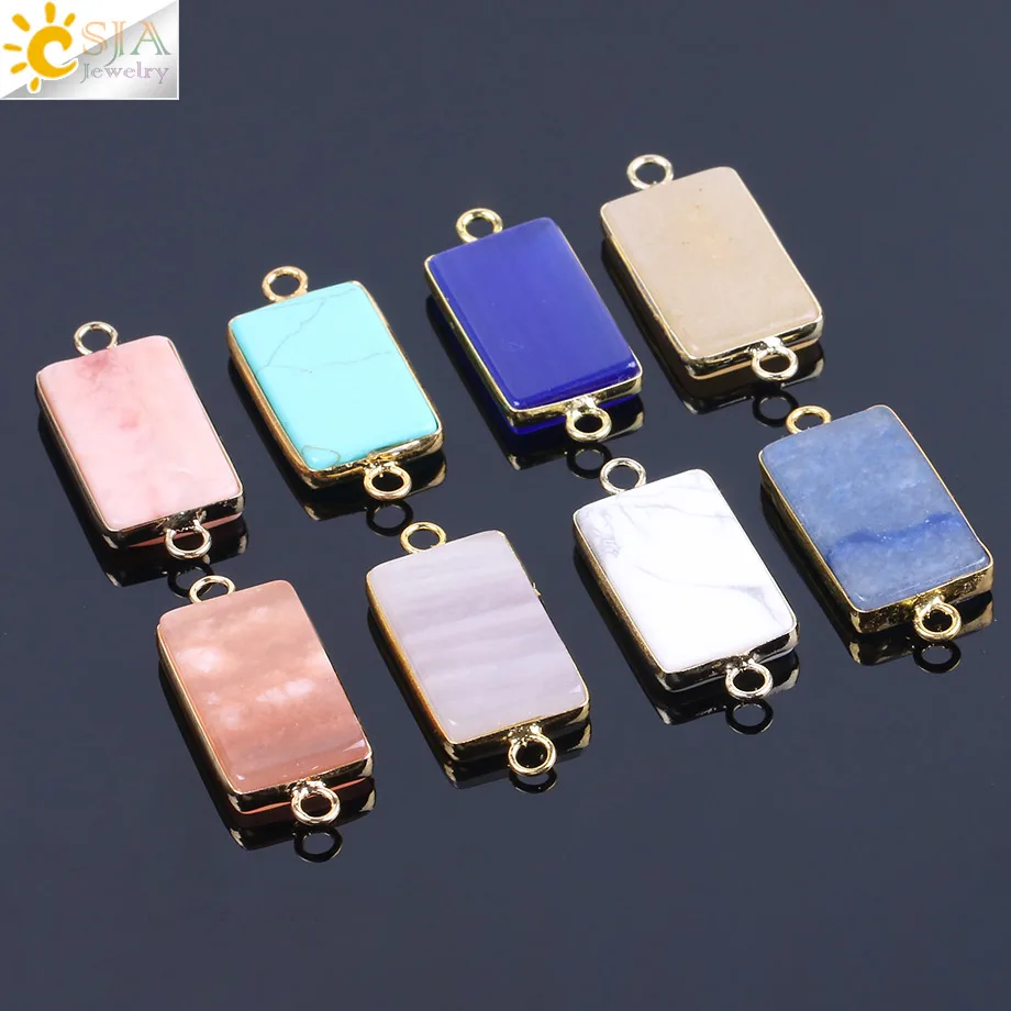 

CSJA Bohemian Natural Stone Double Holes Rectangle Connector Beads for Girl DIY Earrings Hand Craft Jewelry Making Findings F177