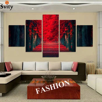

Modern Wall Art Home Decoration Printed Oil Painting Pictures Canvas Prints No Frame 5 Piece Black Red Trees Abstract Arts