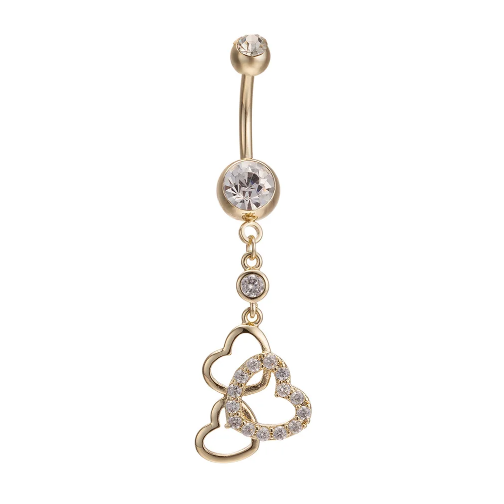 MANWII High Quality Heart Navel Piercing Rhinestone Fashion Romantic