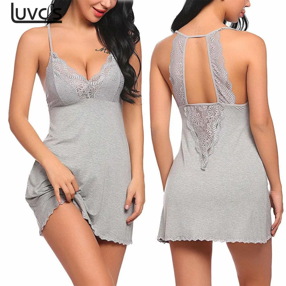 

Women Sexy Lingerie Lace Sleepwear Nightdress Straps Deep V Neck Hot Robe Dress Nightie Gown Night Dress 3 Colors S-XL