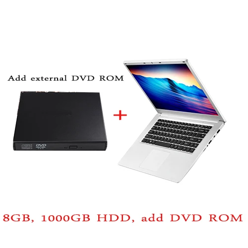 15,6 дюйма ноутбук компьютер 1920*1080 HDscreen DDR4 Оперативная память 8 GB 240 GB SSD/1 ТБ HDD N4100 quad core ноутбук - Цвет: 8GB 1000GB HDD DVD