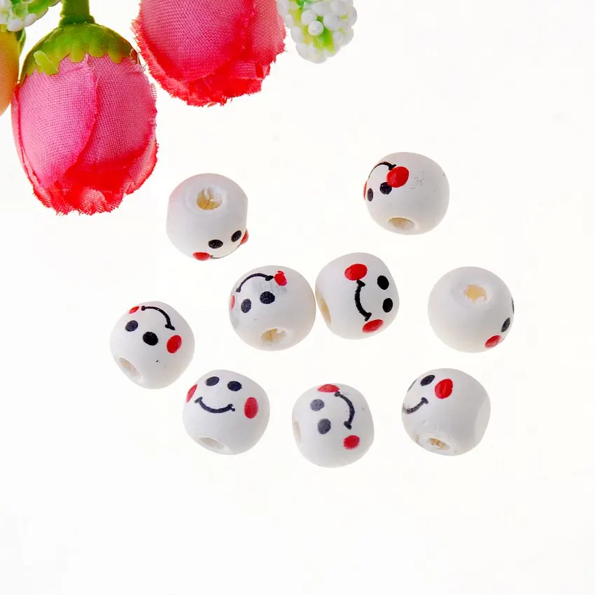 50pcs 10x9mm Smiling Face Wooden Beads Spacer Beads For Baby DIY Crafts