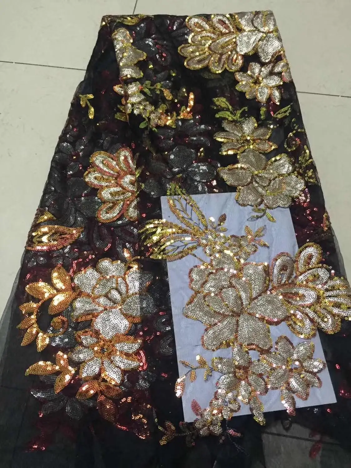 

African Lace Fabric 2019 High Quality Lace, Gold Yellow Sequins Embroidery Tulle Lace Fabric, African Lace stones 5 Yards