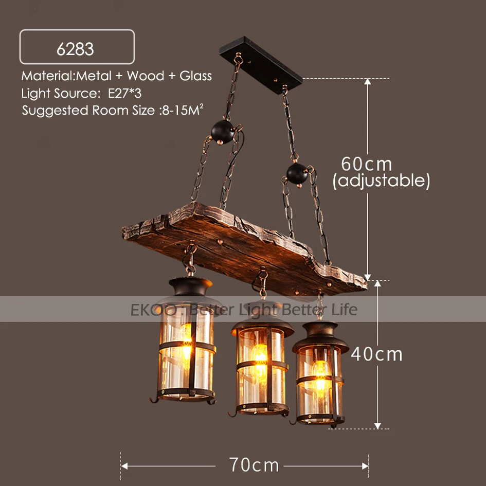 EKOO 3 светильник винтажный промышленный Ретро деревянный E27 Люстра Железный светильник Промышленный деревенский светильник для ресторана бара гостиной