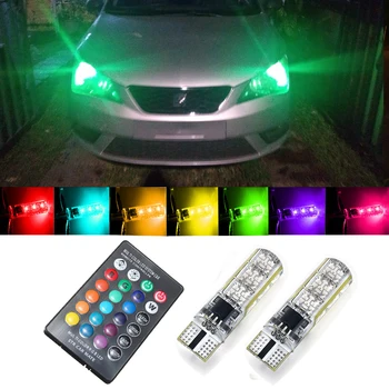 

2x Remote Control T10 W5W LED Bulb RGB Car Clearance Lights For Nissan Note Juke Navara Leaf Qashqai J10 Primera P12 Teana J32