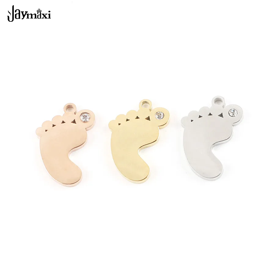 

Jaymaxi Stainless Steel Baby Feet Charm Mirror Polished Handmade Craft Pendant With Rhinestone 21.5*15mm 20Pieces/lot