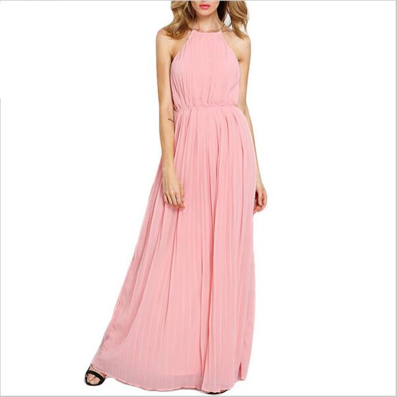 GABREBI 2016 Fashion Hot Autumn Halter Solid Chiffon Sleeveless Women font b Dress b font Party