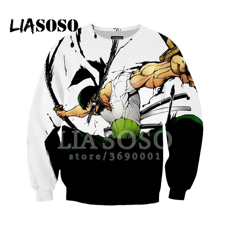 LIASOSO 2018 Sweatshirt Harajuku Hoodies 3d print Anime One Piece Roronoa Zoro Robin Sanji Men Women Pullovers Long-sleeve X1335 | Мужская