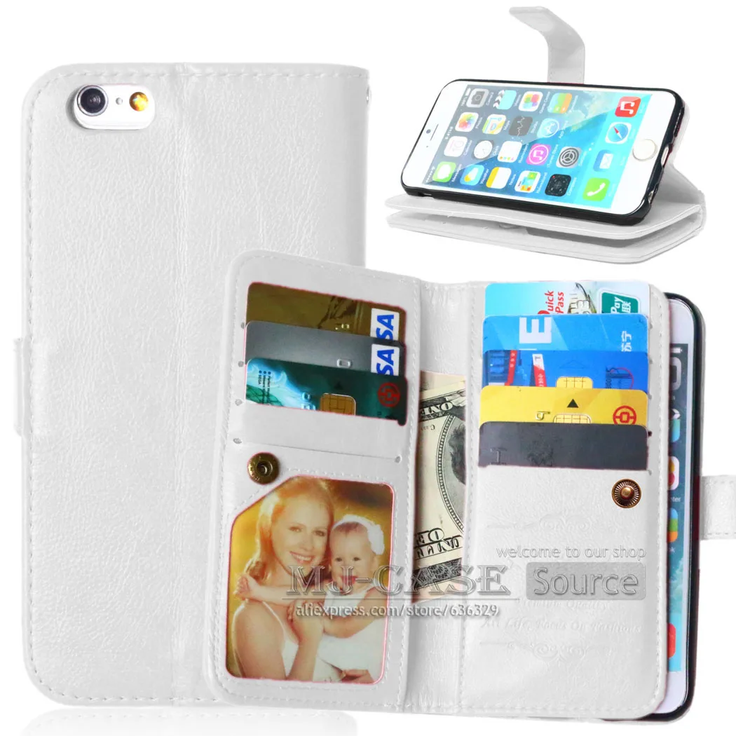 4,7 дюймовый Магнитный кожаный чехол для телефона чехол для iPhone 6 6s многофункциональный кошелек флип-чехол с 9 слотами для карт и фоторамкой - Цвет: white