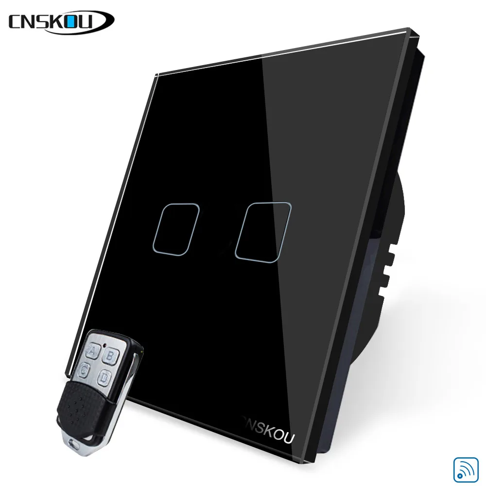 

CNSKOU 2 Gang 1 Way Touch Switch RF Wireless Remote Switch Light Remote 433mhz EU/UK Standard 220V