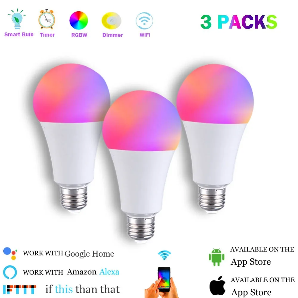 

Smart WiFi Light Bulb, 7W Dimmable,Multicolor E27 RGBW LED Lamp,Wake-Up Lights Compatible with Alexa Google Assistant