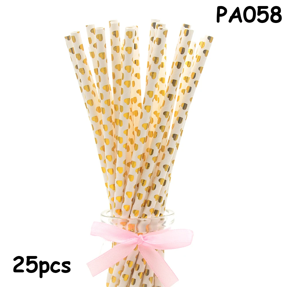 Вечерние соломинки из розового золота с днем рождения бумаги для питья, украшения для дня рождения, бумажные соломинки в горошек для девочек - Цвет: PA058