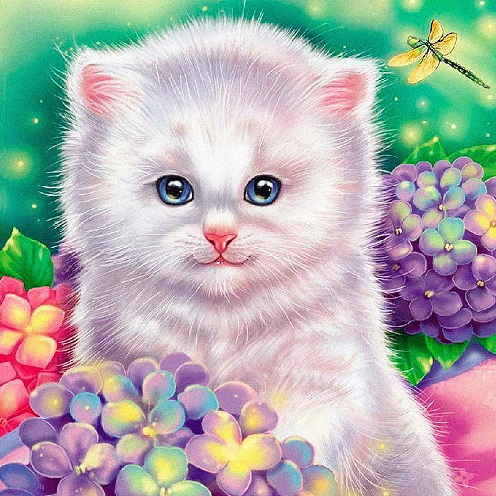 

Diamond Painting White cute kitten full drill Mosaic DIY Diamond Painting Cross Stitch Embroidery Home Decorative Craft