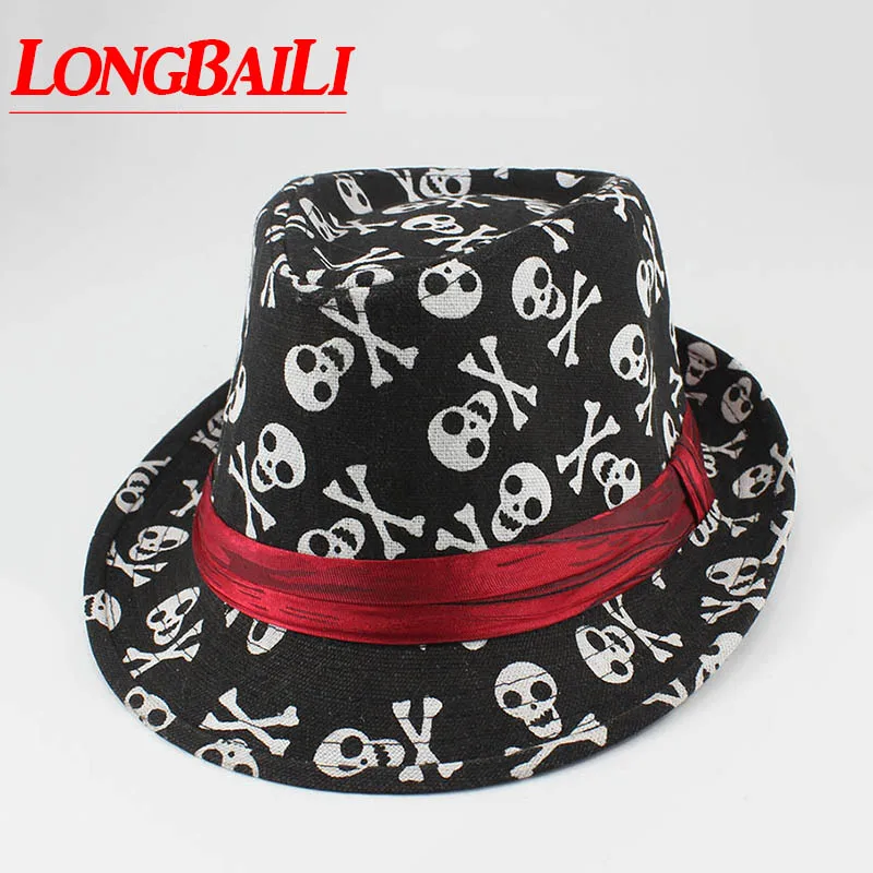 Trendy Skull Fedora Hats For Men Chapeu Masculino Panama Jazz Gangster