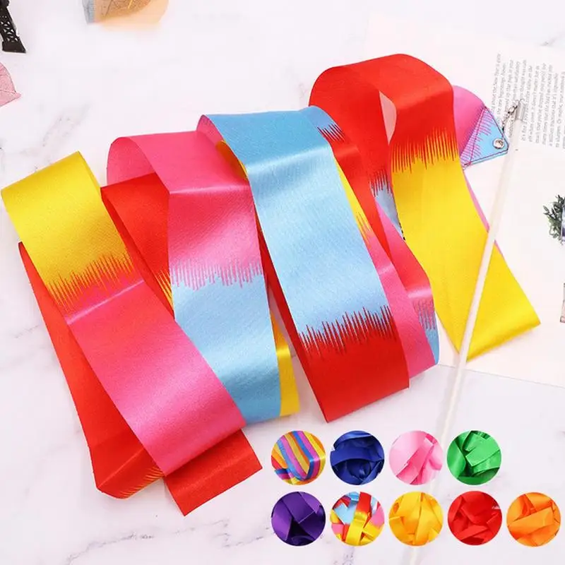 

4M Gym Dance Bodybuilding Ribbon Rhythmic Art Gymnastic Ballet Streamer Twirling Rod Stick for Gym Training