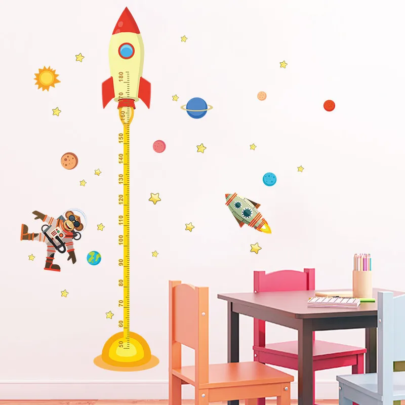 Diy космическая планета, обезьяна, пилот, ракета, наклейка на стену с измерением высоты для детской комнаты, детская комната, диаграмма роста, подарки