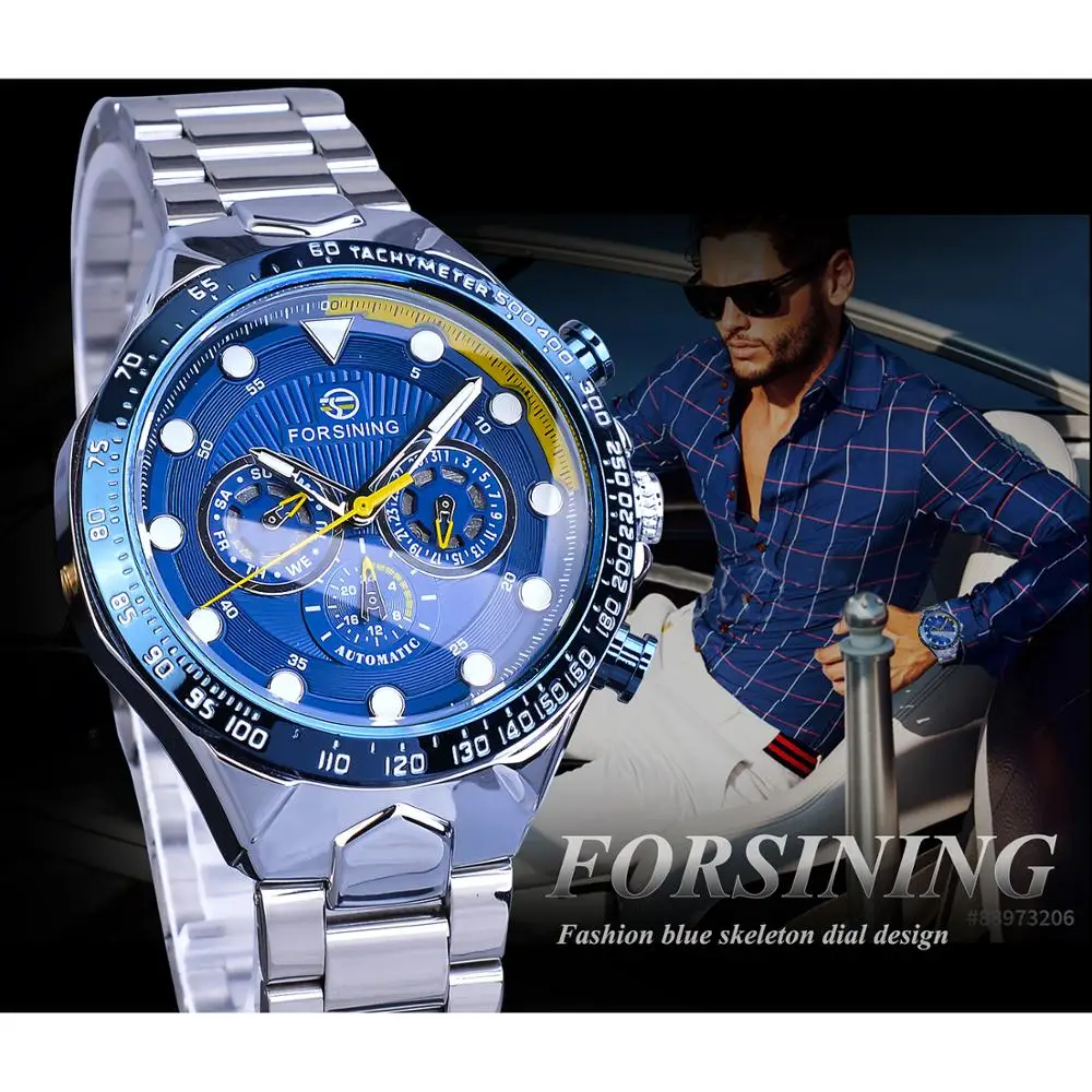 FORSINING التلقائي الذاتي الرياح الميكانيكية الذكور الساعات الذهبي الصلب حزام التقويم عرض الكلاسيكية عالية الجودة الرياضة ووتش ساعة