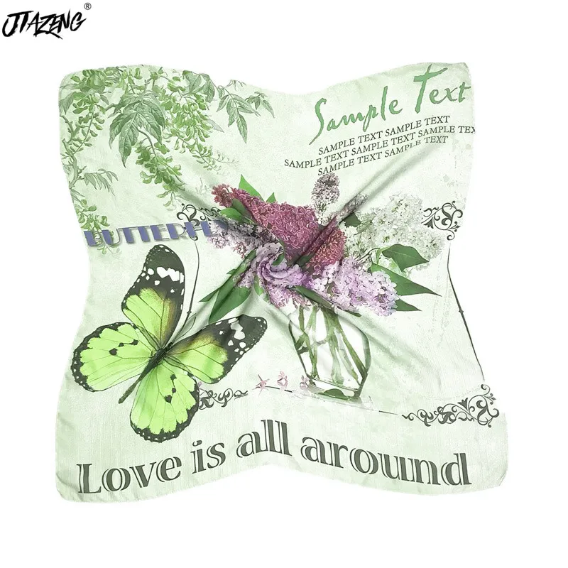 

Hot Sale Butterfly Flowers Handkerchief Silk Scarf Head Wrap New Print Fashion Scarf Women Accessories 2019 Spring Summer