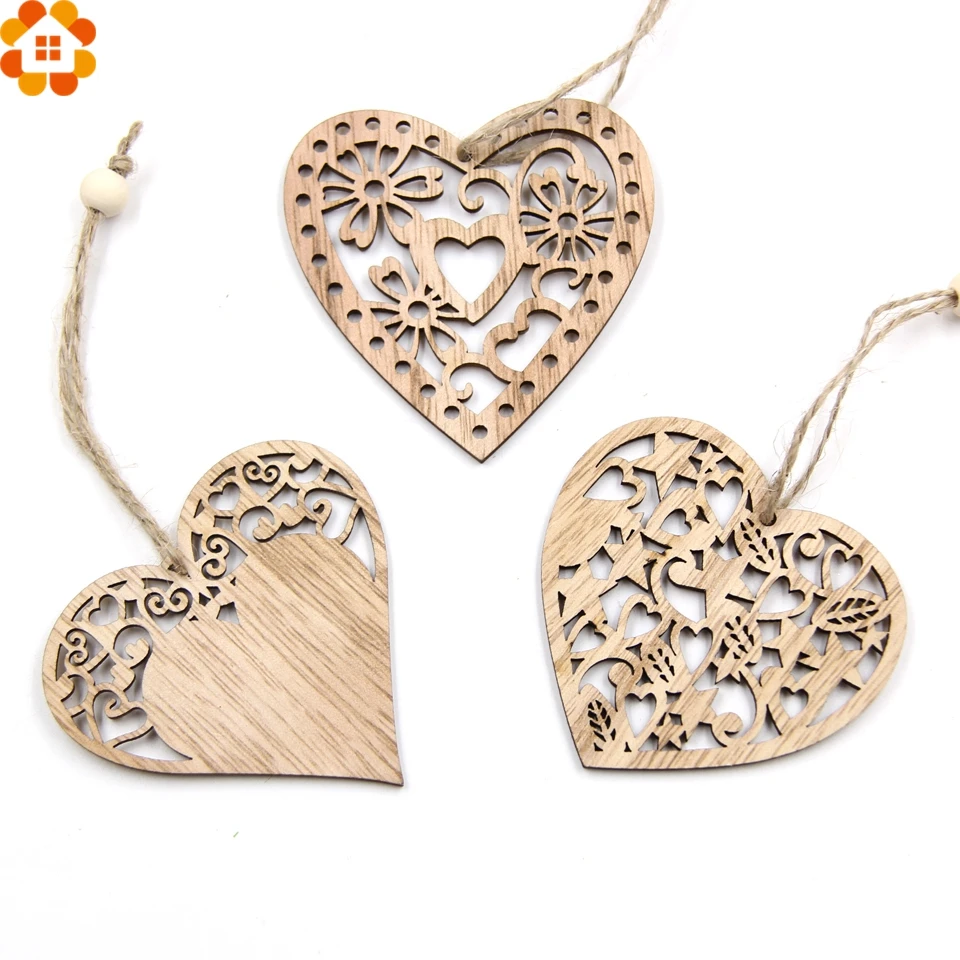 

12PCS 3Styles Hollow Heart Wooden Pendants Ornaments DIY Home Wedding/Christmas Party Decorations Xmas Tree Ornaments Kids Gift