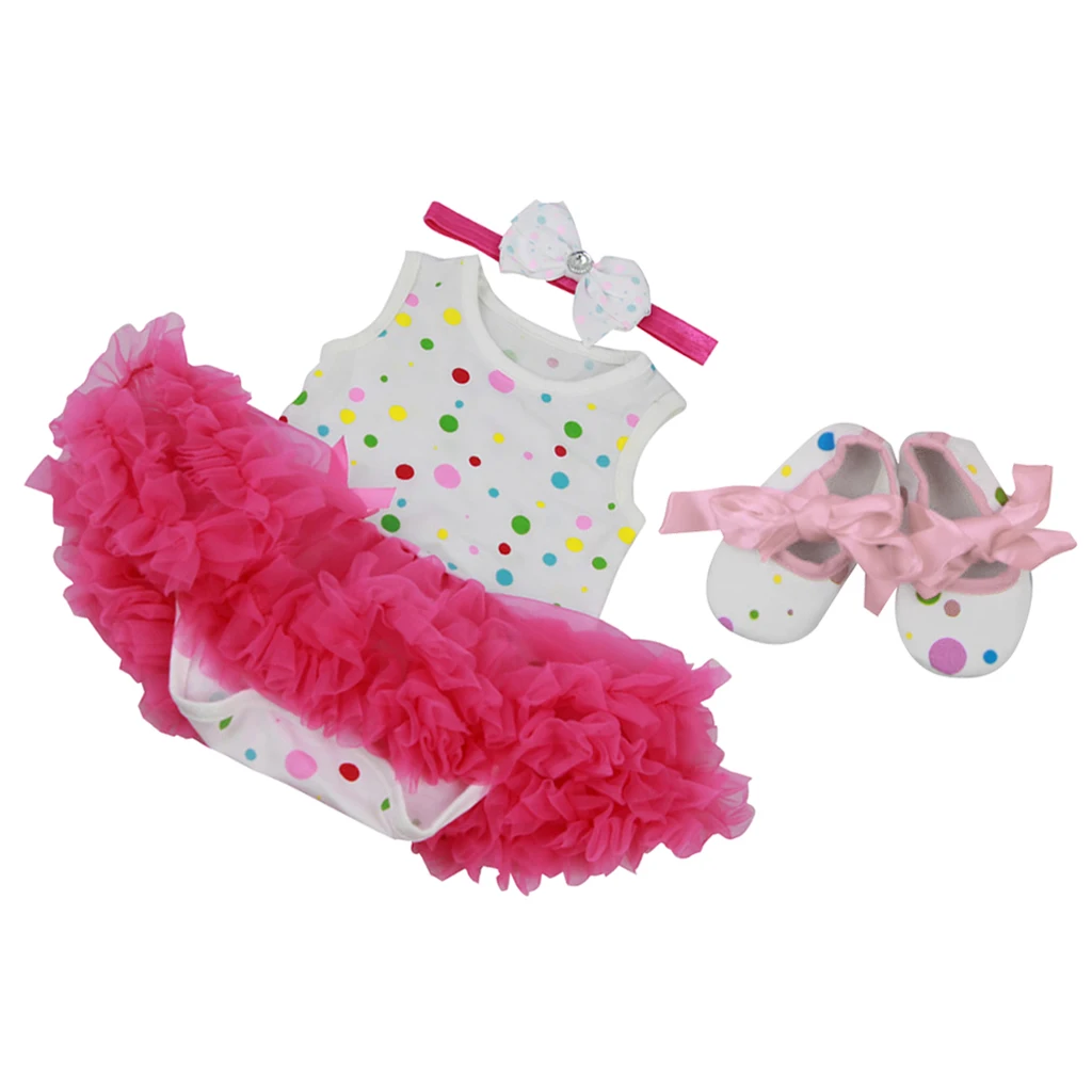 New Arivals Dotted Romper Dress Headband Clothes Set for 22''-23'' New Baby Girl Dress Up Outfit Dollfle Dolls Accessories