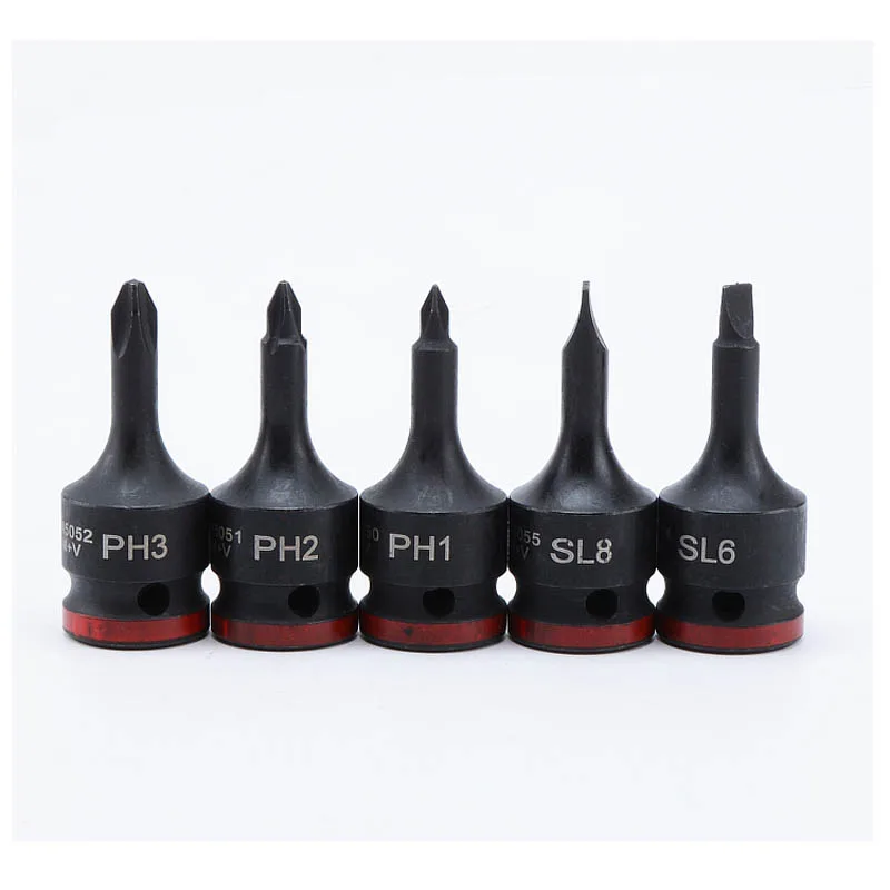 5pcs 60mm Length 1/2" Square Drive Phillips Slotted Screwdriver Bits