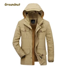 Брендовые толстые флисовые теплые зимние мужские парки с капюшоном на молнии с карманами, хлопковые пальто, верхняя одежда цвета хаки, армейский зеленый, размера плюс