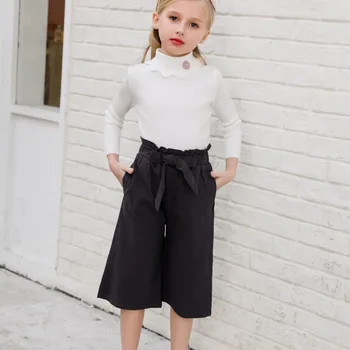 

CANDYDOLL Girls' autumn children's pants in pure cotton seven minutes of pure color casual wide-leg pants loose and comfortable