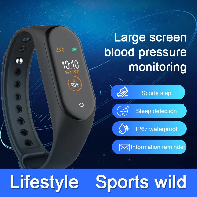 Newest M4 Smart Band Fitness Tracker Heart Rate Monitor Smart Bracelet Color Screen Bluetooth 5.0 Sports Wristband for Mi Band 4