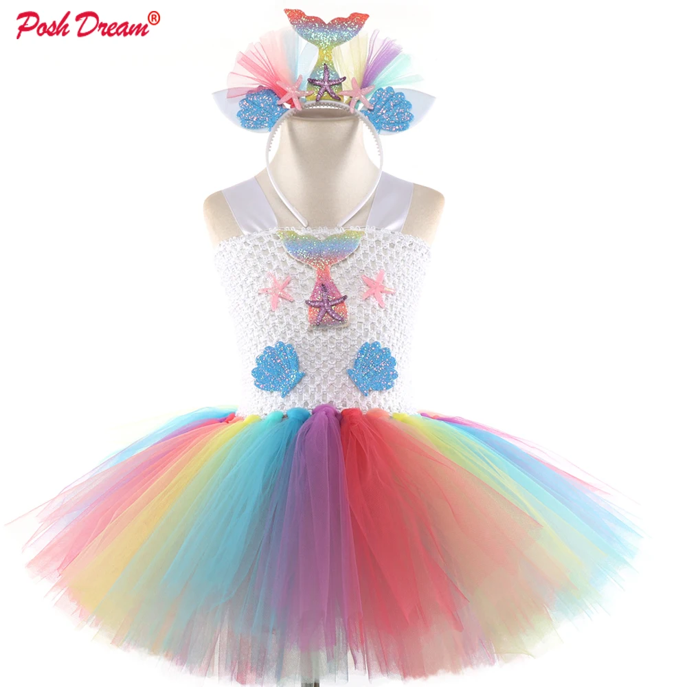 

POSH DREAM Princess Kids Dresses for Girls Toddler Baby Birthday Party Tutu Dress Mermaid White Kids Girls Clothes