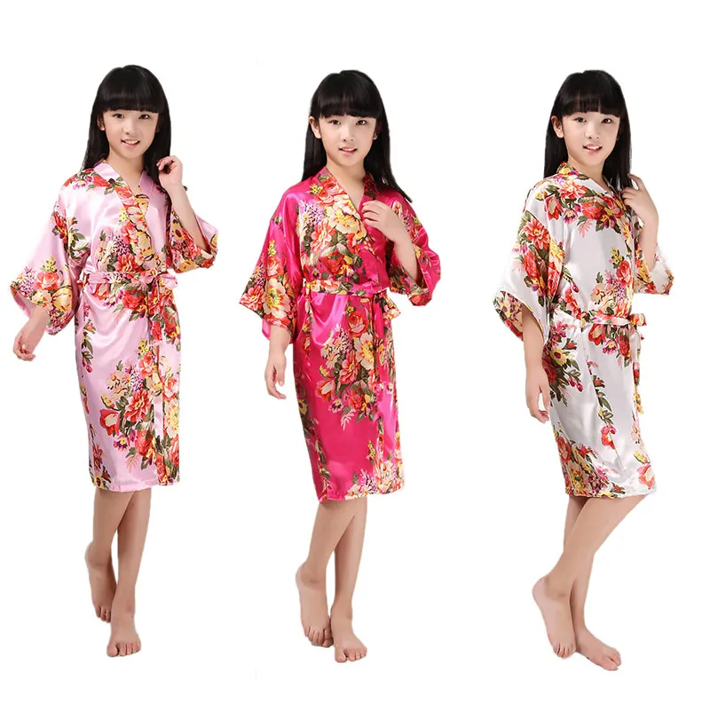 Cocuklar Saten Rayon Kimono Robe Nedime Cicek Baski Bornoz Cocuk Gecelik Pijama Sabahlik Dressing Gown Rayon Kimono Roberobe Bridesmaid Aliexpress