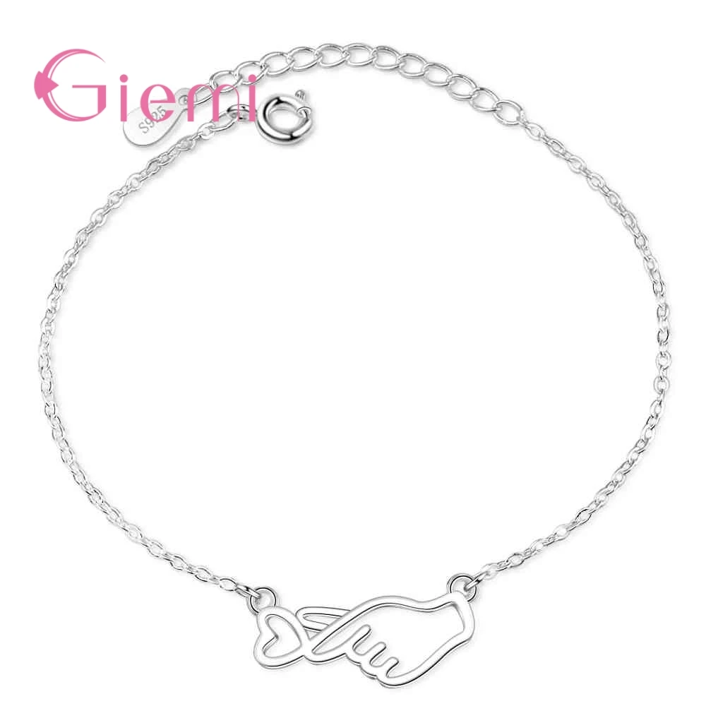 

GIEMI Most Popular Korean Styles Thin Chains Hand with Heart Gesture 925 Sterling Silver Bracelets Bangles For Women Girls
