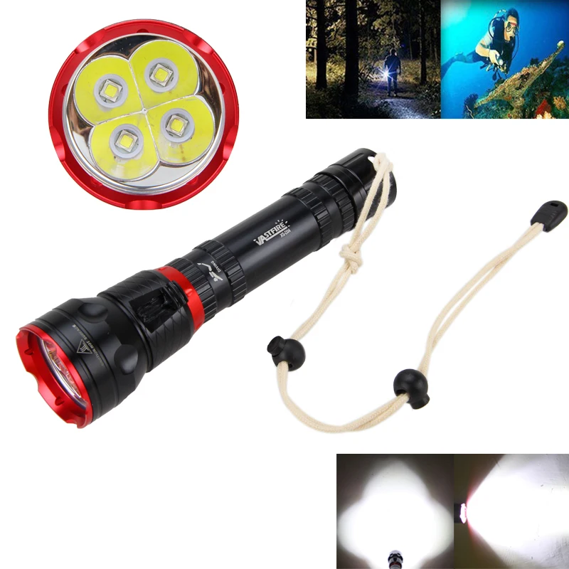 

5000LM 4x XM-L2 LED 2*18650/26650 Scuba Diving Flashlight Torch Light Underwater 100M