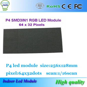 

512X512X65mm indoor p4 led display screen board 256X128mm, 64X32 dot RGB full color p4 mm led display module, SMD 1/16 scan,