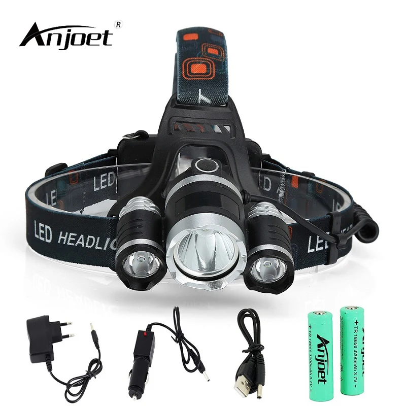 Kopen ANJOET Vissen lamp 3 * T6 Fiets Koplamp 30 w Koplamp Torch XML T6 Zoeklicht LED Koplampen Met 18650 Batterij + lading
