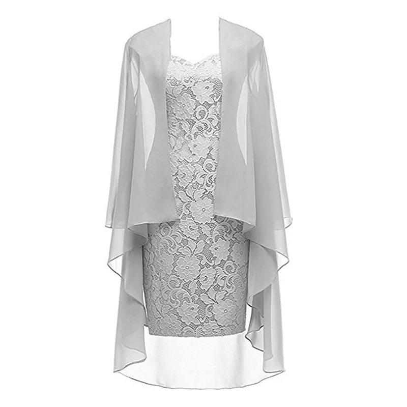 

Wipalo 2019 Chiffon Plus Size Women'S Fashion Two Pieces Lace Knee Length Dresses Party Bride Dresses Bride Dresses 5XL