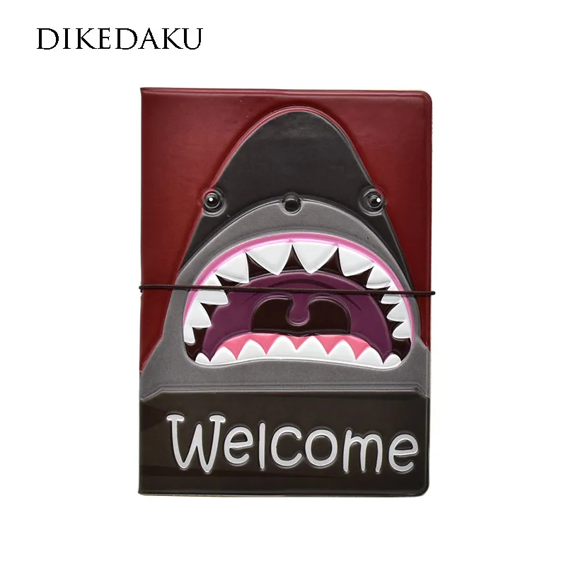 

DIKEDAKU Cartoon Shark Passport Protector Unisex Good Quality 3d Pvc Passport Cover String Lock Anime Passport Bag for Passport