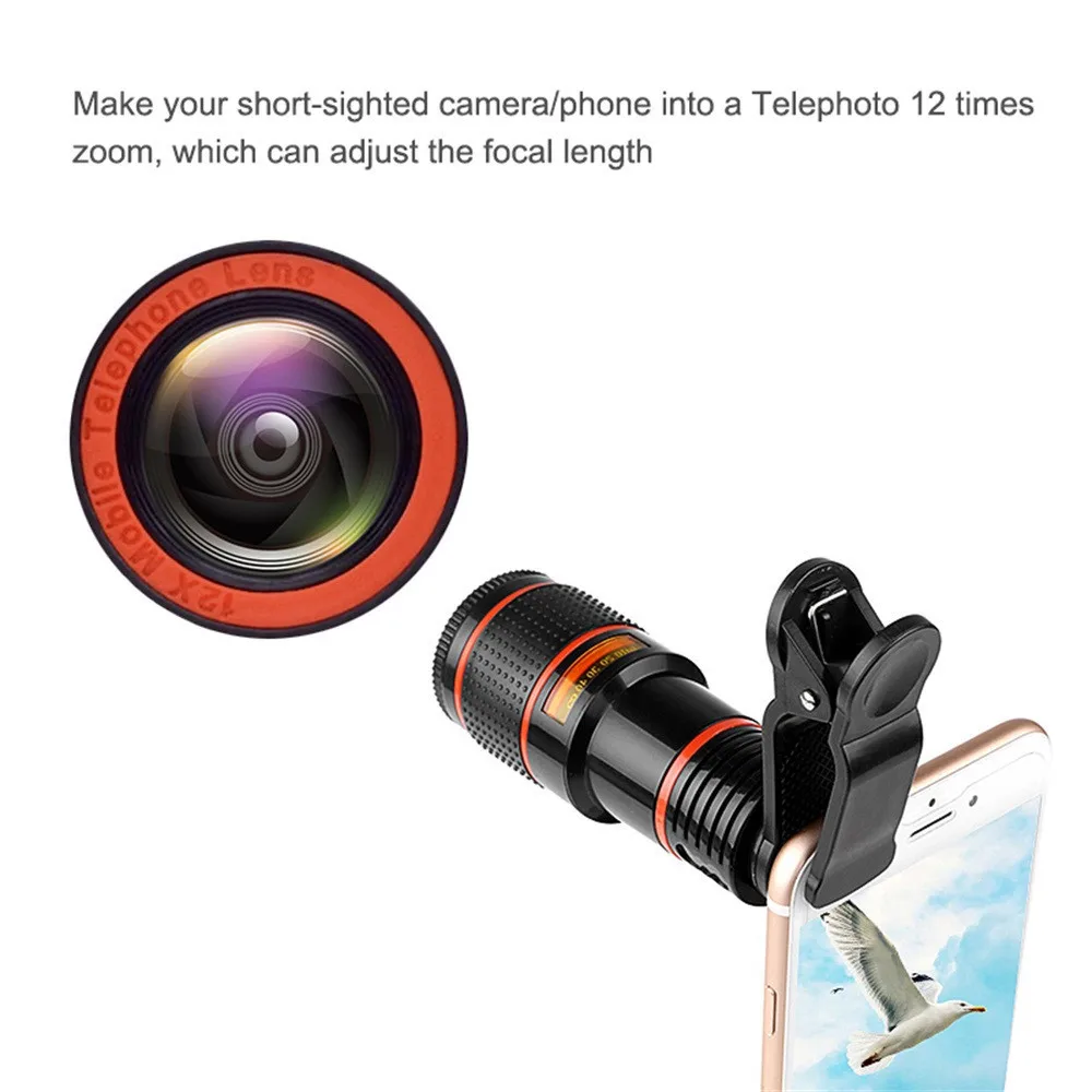 HD 12x оптический зум Камера телескоп объектив с зажимом для iPhone/телефона Универсальный объектив DSLR универсальный продукт мобильного телефона
