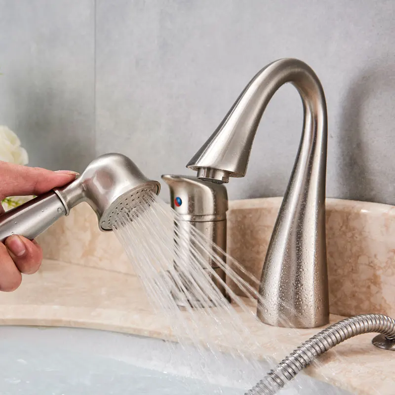 Suguword золото/матовый/orb/хром ванна кран Одной ручкой три отверстия новейший дизайн выдвижной ручной душ