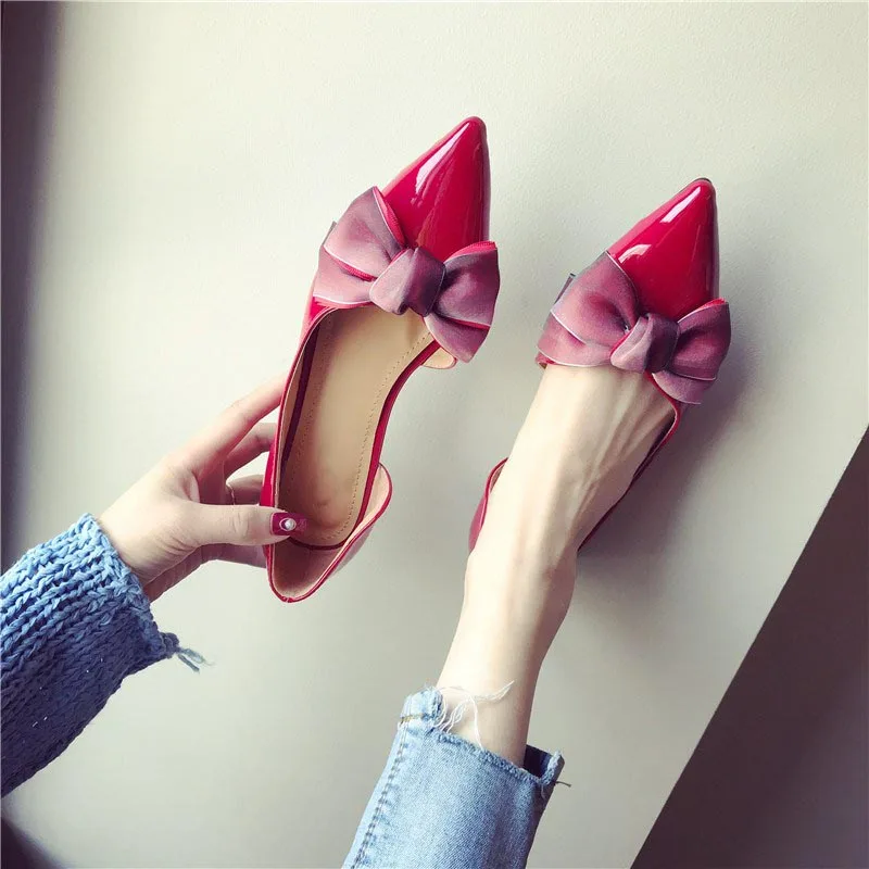 

Sweet Lace bow ballet flats women pointed toe leather flat summer shoes woman bowtie wedding/party shoes Fashion loafers B280