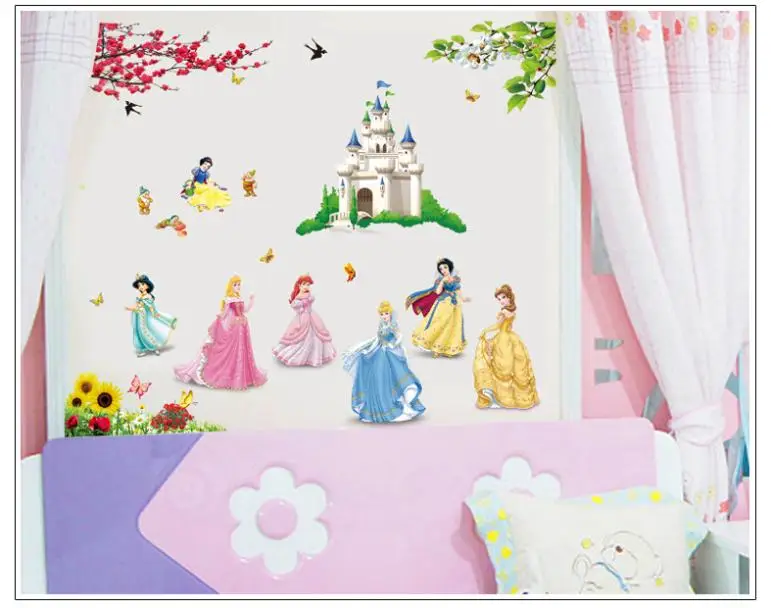 Us 4 79 40 Off Princess Flowers Wall Stickers Snow White For Kids Room Bedroom Girl Room Removable Vinyl Diy Wall Decals Art Poster Wallpaper In