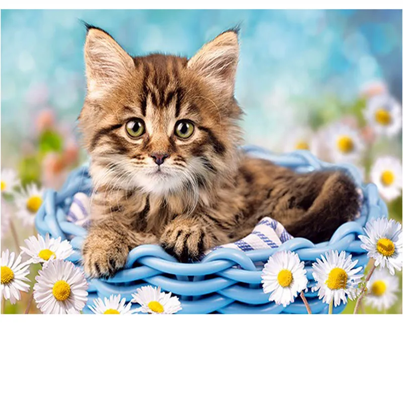 Алмазная 5d Вышивка Кот и корзина|diamond embroidery cat|mosaic needleworkpainting cross stitch |